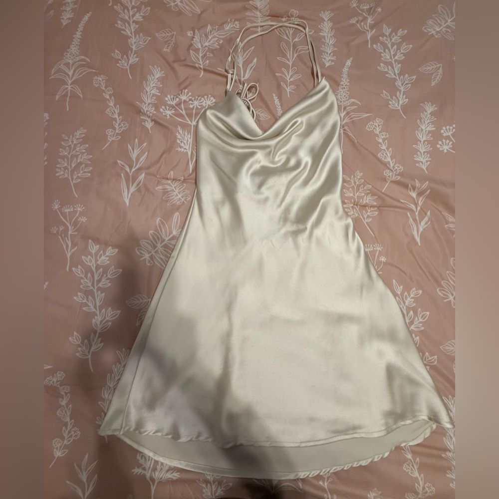Le Lis Cream Satin Mini Dress